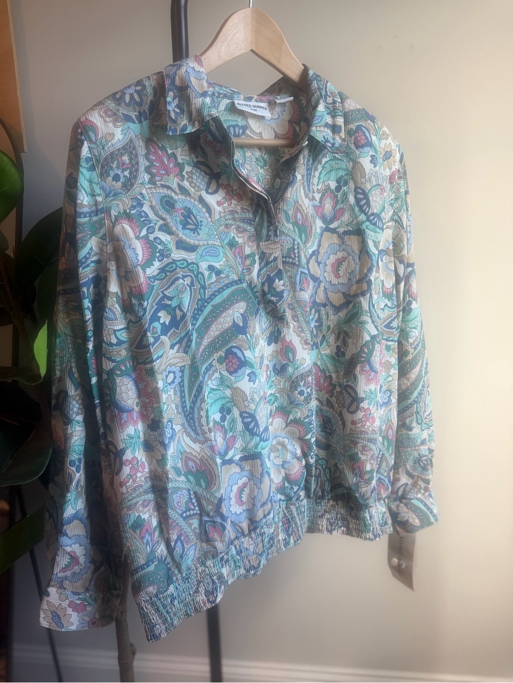 Alfred Dunner Multi‑Color Floral Paisley Blouse with Teal & Navy Accents